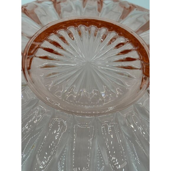 Vintage Pink Depression Glass Serving Ribbed Lace Bowl 12" - Picture 8 of 16
